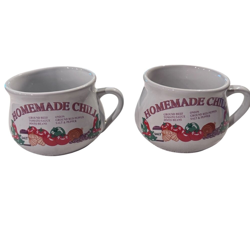 Homemade Chili Ceramic Soup Mugs With Ingredient Graphic Chili Recipe Design Set